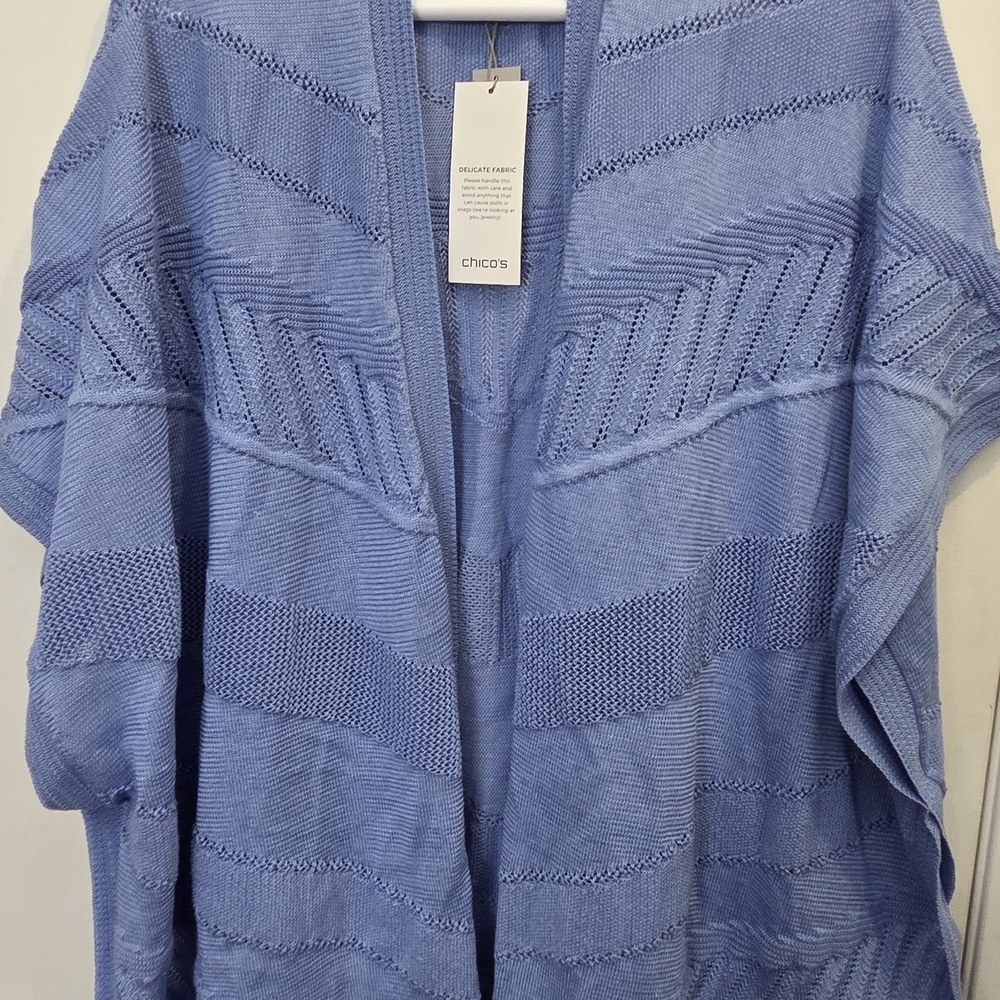 Chico's Blue Open-Front Knit Sweater